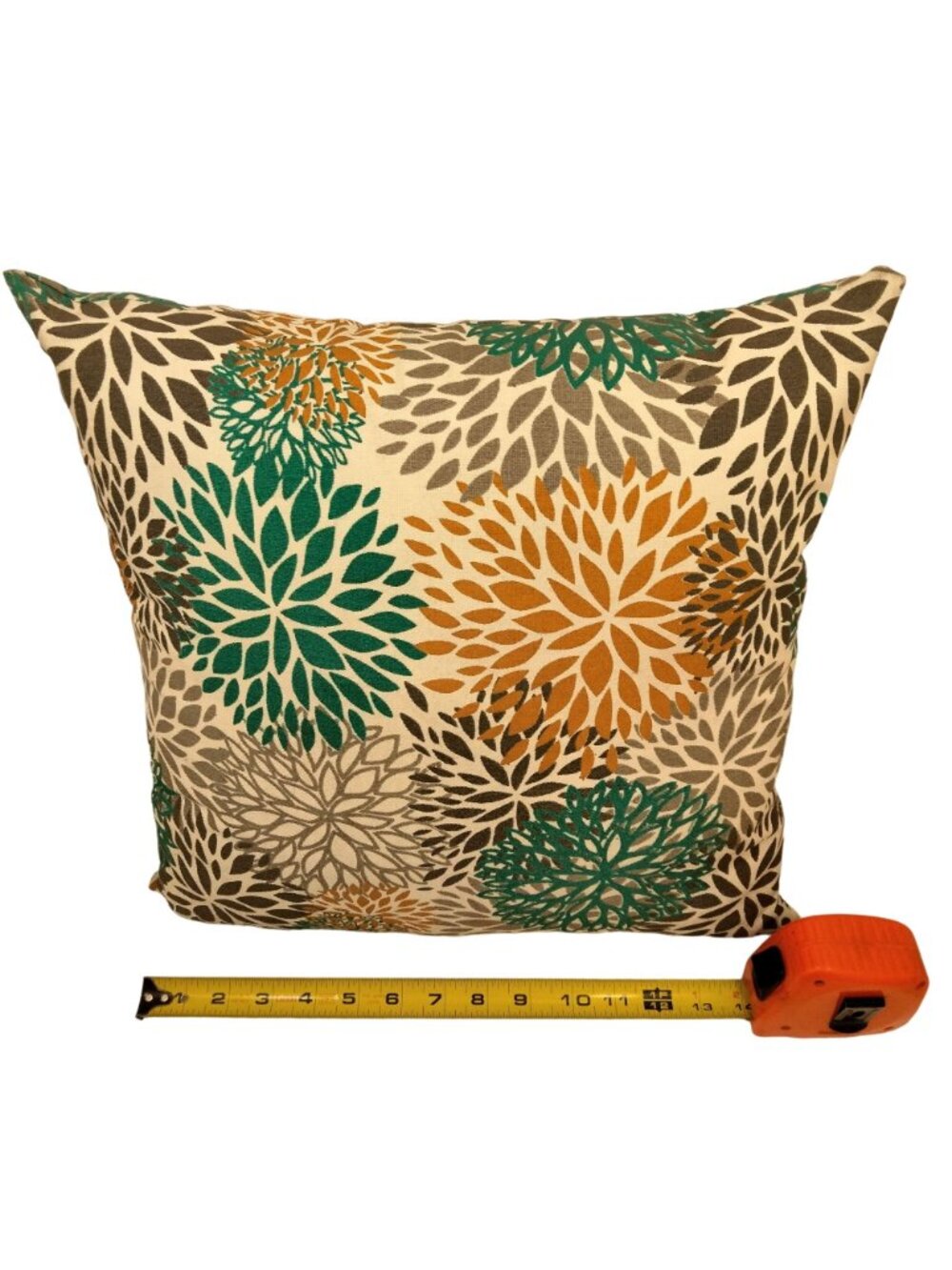 Modern Floral Throw Pillow Toss Cushion Chrysanthemum Green Gray Brown Square - Picture 3 of 4